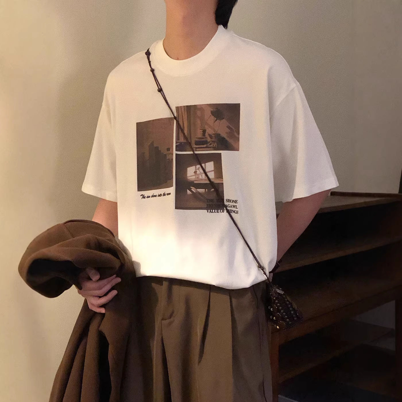 CAMISETA BLANCA INFORMAL, ESTILO RETRO JAPONES