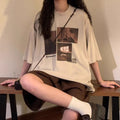 CAMISETA BLANCA INFORMAL, ESTILO RETRO JAPONES