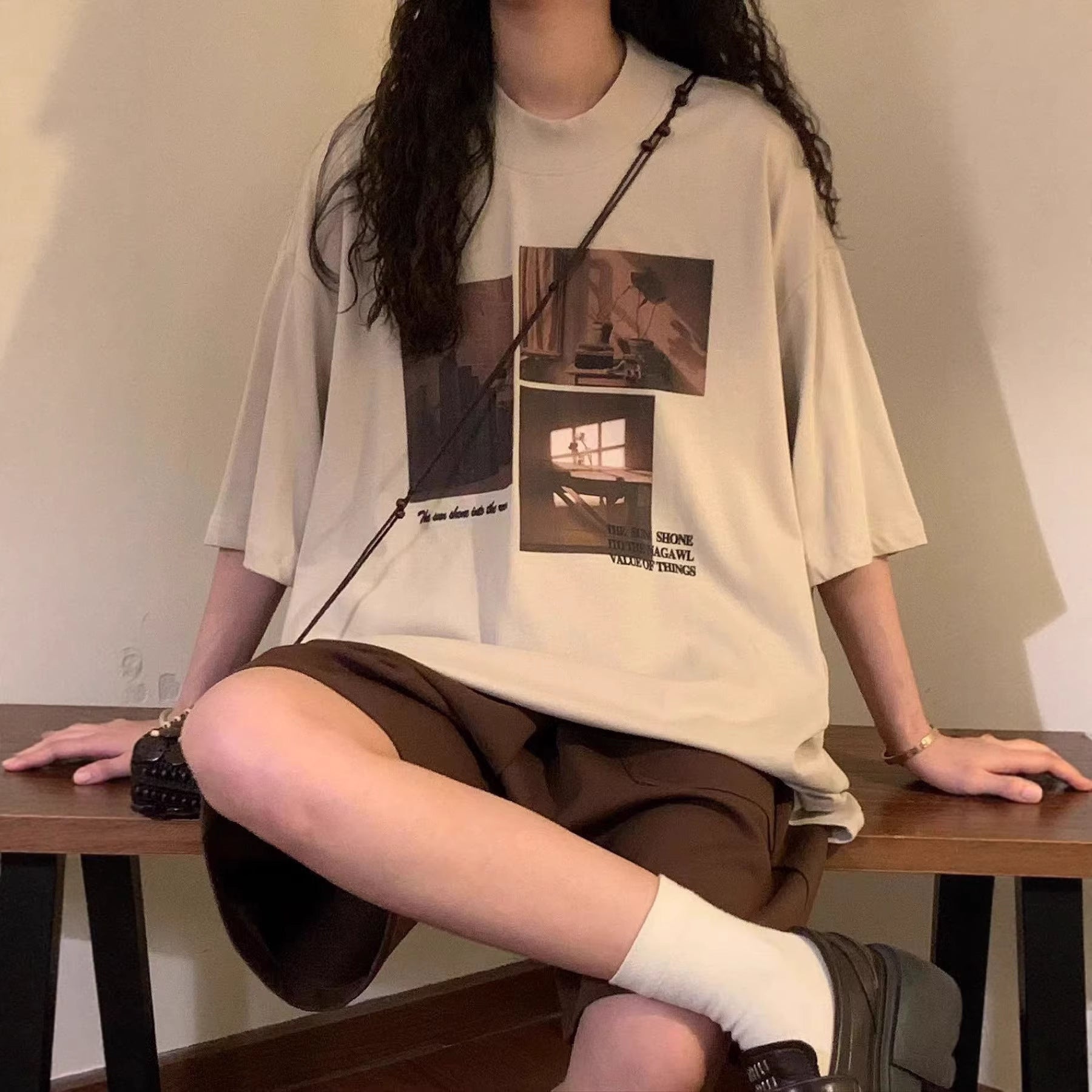 CAMISETA BLANCA INFORMAL, ESTILO RETRO JAPONES
