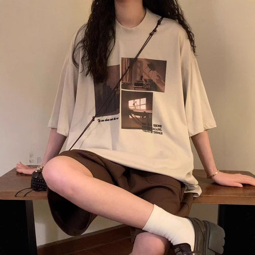 CAMISETA BLANCA INFORMAL, ESTILO RETRO JAPONES